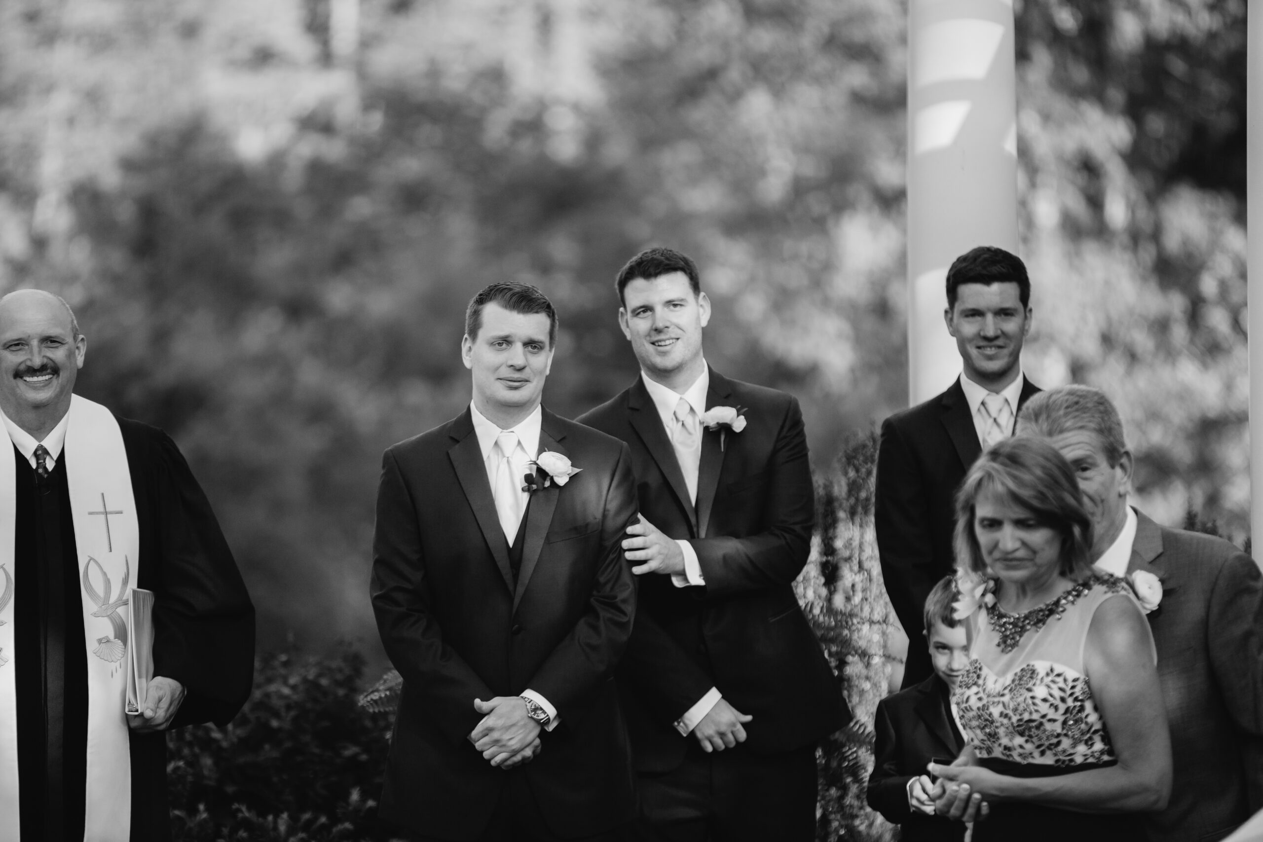 Groom first look with bride at ceremony